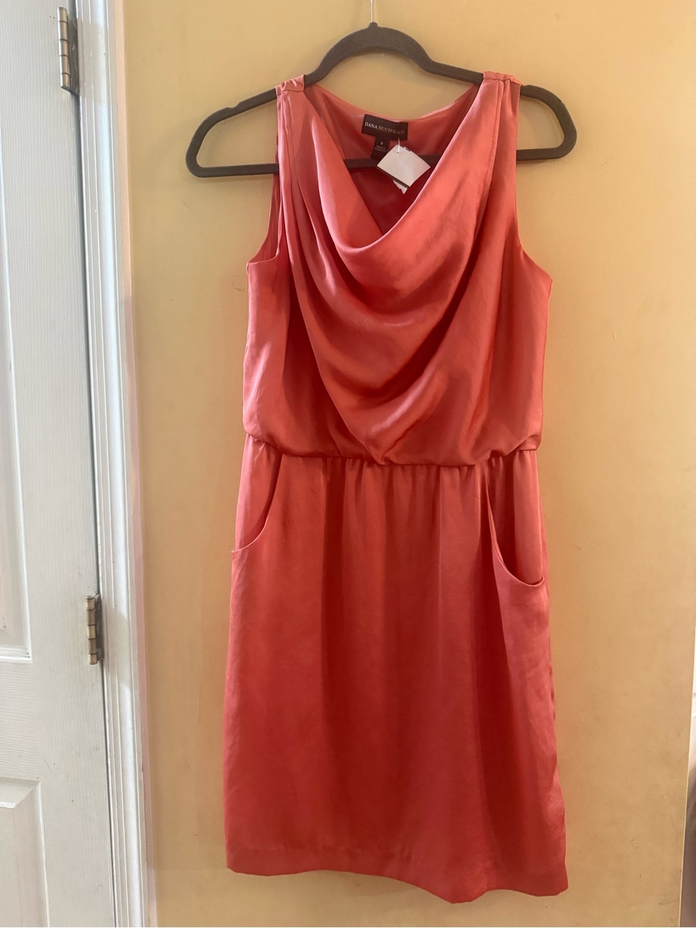 Dana Buchman Cowl Neck Sleeveless Dress in Coral, size 8